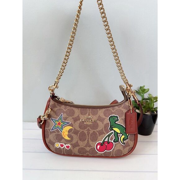 NWT Coach CW321 Teri MINI Signature Canvas Crossbody Bag With Rexy Sticker Print